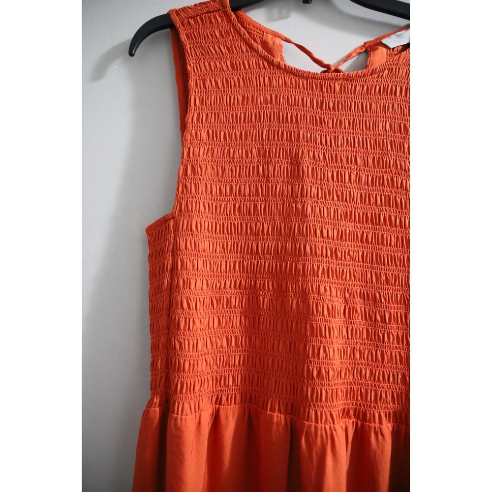 Orange Sleeveless Smocked Midi Dress - Picture 2 of 9